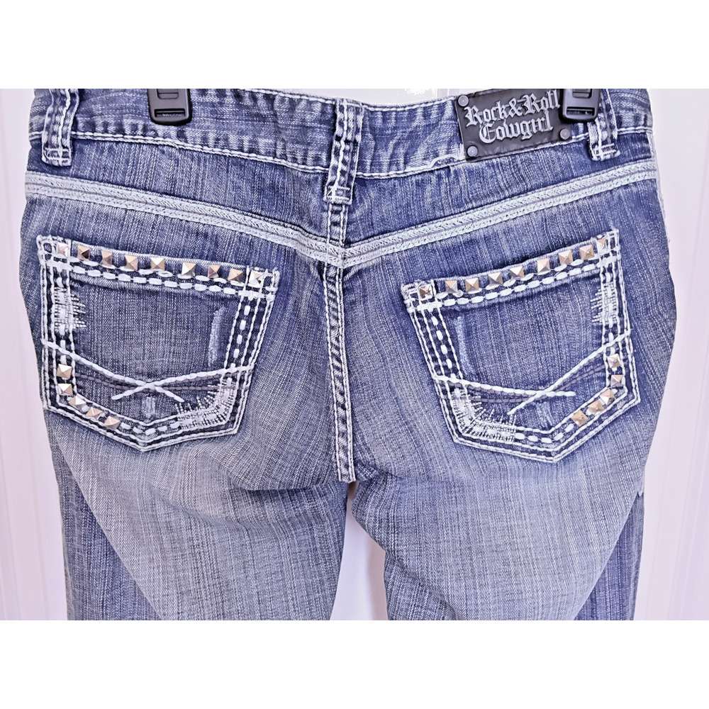 Rock & Roll Cowgirl Riding Jeans Womens 31x34 Blue Low Rise Bootcut - Picture 6 of 6